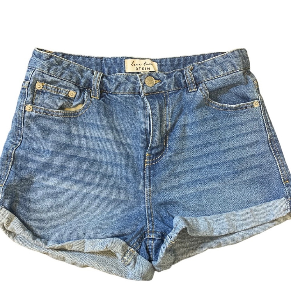 LOVE TREE Western Cottagecore Blue Denim Cuffed Hem Jean Shorts Mid Rise Medium